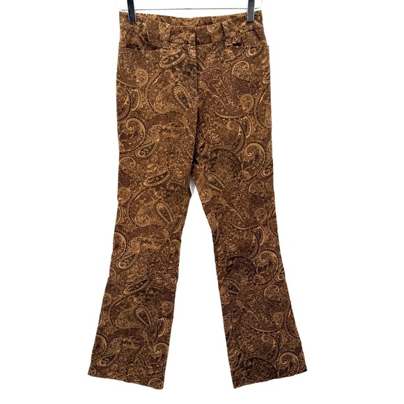 Jones New York Pants - Vintage 90s Y2K Bootcut Paisley Pants Size 2P Boho Hippie Forest Brown Mid Rise